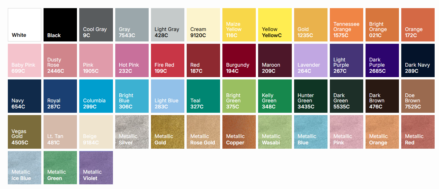 Color chart of stock pantone colors