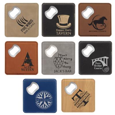 4" x 4" Square Leatherette Bottle Opener Coaster Thumbnail
