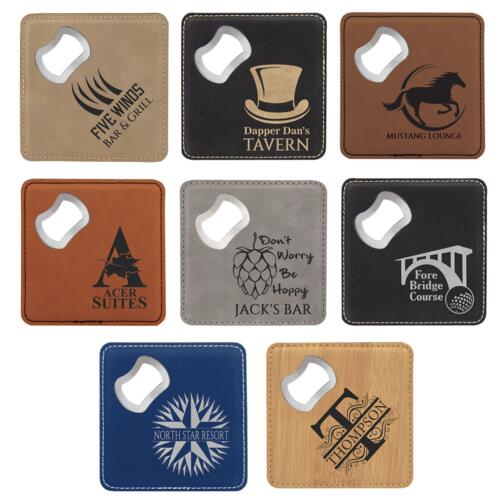 4" x 4" Square Leatherette Bottle Opener Coaster Thumbnail