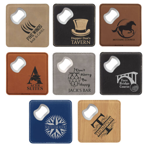 4" x 4" Square Leatherette Bottle Opener Coaster Thumbnail