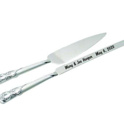 2-Tone Brushed/Shiny Silver Hearts Cake Server Set  Thumbnail
