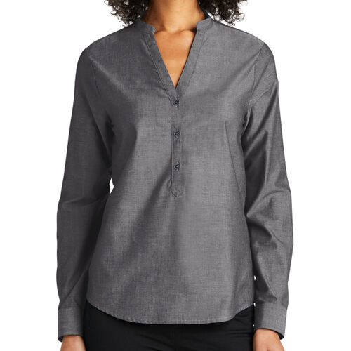 Ladies Long Sleeve Chambray Easy Care Shirt Thumbnail