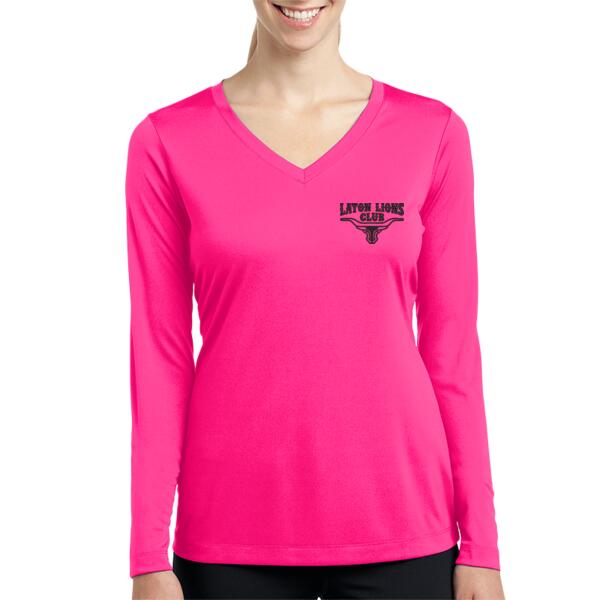 Laton Lions Club  - Women's Long Sleeve PosiCharge ® Competitor V Neck Tee Thumbnail
